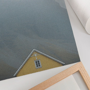 Decorative poster featuring a foggy landscape