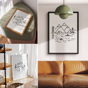 Wall art depicting a mountain landscape