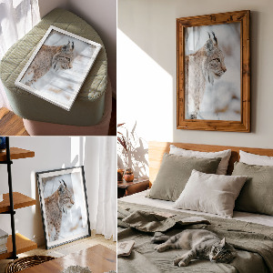 Wall art featuring a winter lynx