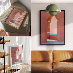 Poster featuring pastel architectural illustration