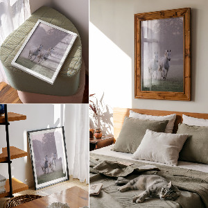 Wall art featuring galloping horses