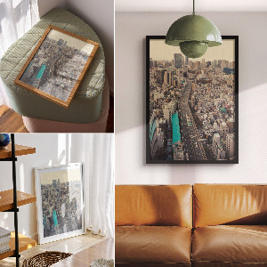 Decorative poster depicting an urban landscape