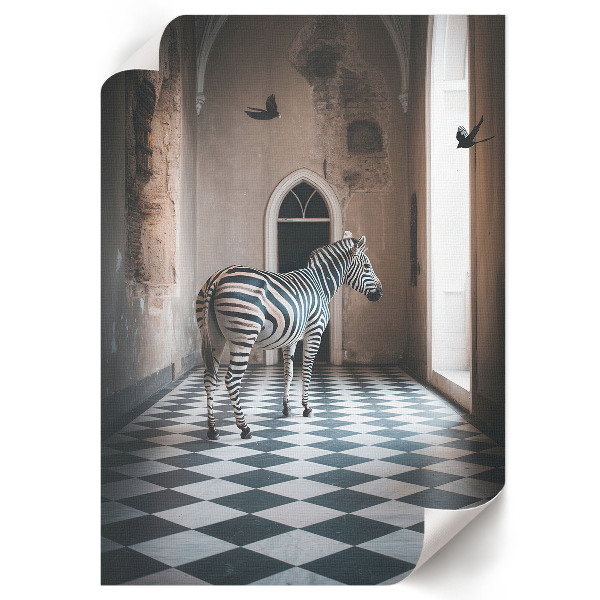 Decorative poster featuring a zebra in architectural surroundings