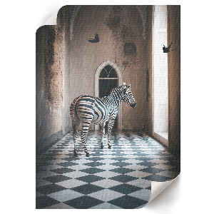 Decorative poster featuring a zebra in architectural surroundings