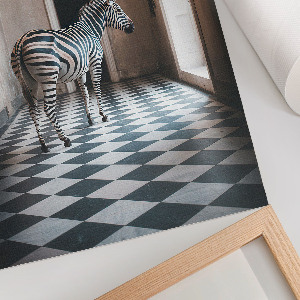 Decorative poster featuring a zebra in architectural surroundings