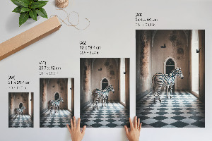 Decorative poster featuring a zebra in architectural surroundings