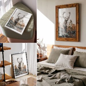 Wall art featuring a deer in a natural setting