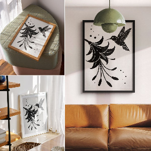 Wall print Hummingbird and flower