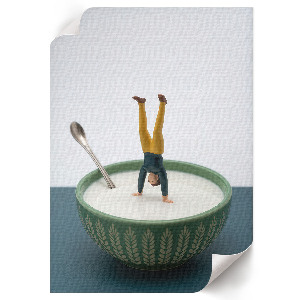 Art print of a figurine on a milk background