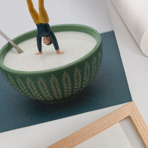 Art print of a figurine on a milk background