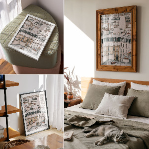 Wall art featuring urban rooftops