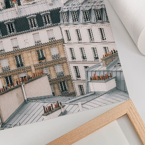 Wall art featuring urban rooftops