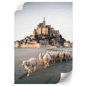 Poster featuring a sheep and a castle illustration
