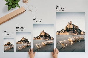Poster featuring a sheep and a castle illustration