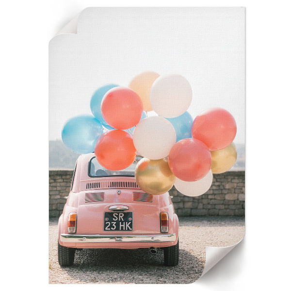 Poster featuring a car with balloons