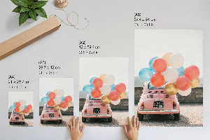 Poster featuring a car with balloons