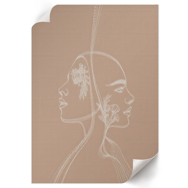 Wall art with linear face illustrations