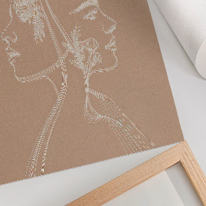 Wall art with linear face illustrations
