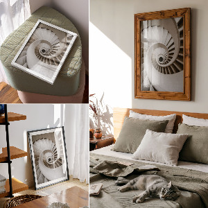 Decorative poster featuring a spiral staircase