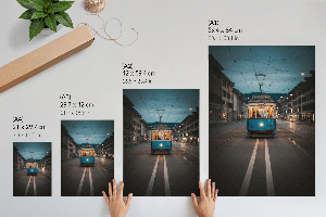 Decorative poster featuring a city tram