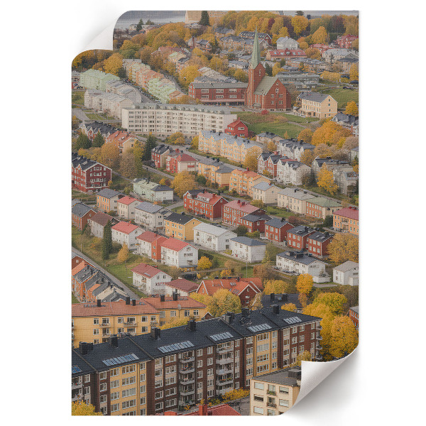 Wall art depicting a picturesque town