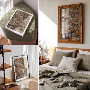 Wall art depicting a picturesque town