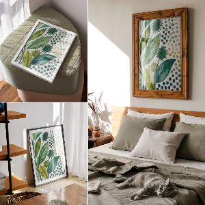 Decorative poster with green leaves motif