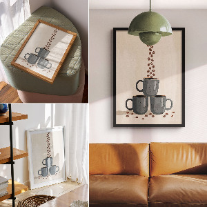 Wall art featuring coffee cups