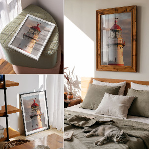 Wall print featuring a lighthouse
