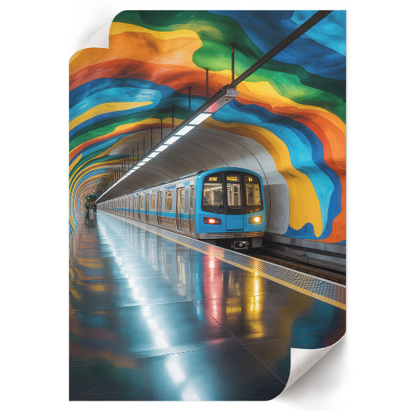 Wall art with a metro and rainbow motif
