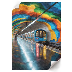 Wall art with a metro and rainbow motif