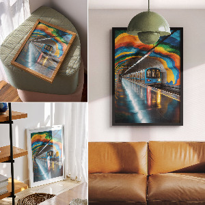 Wall art with a metro and rainbow motif