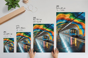 Wall art with a metro and rainbow motif