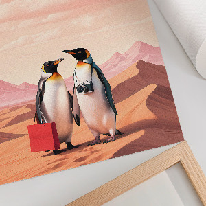 Decorative poster showing penguins in a desert scene