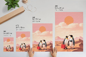 Decorative poster showing penguins in a desert scene