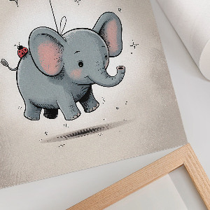 Wall print featuring an elephant holding a balloon