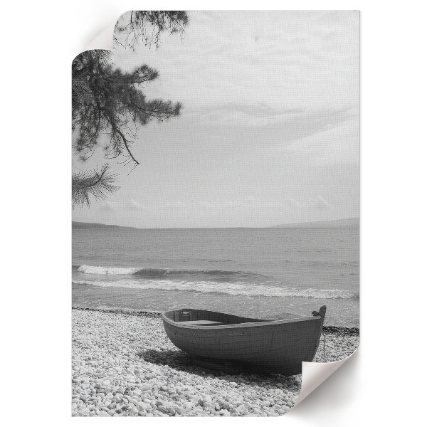 Poster showing a beach scene with a boat