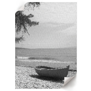 Poster showing a beach scene with a boat