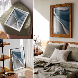 Decorative poster with a blue waves design