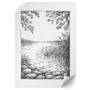 Poster depicting a sketch of a lake