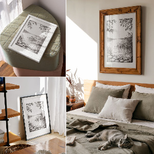 Poster depicting a sketch of a lake