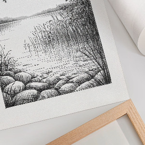 Poster depicting a sketch of a lake