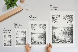 Poster depicting a sketch of a lake