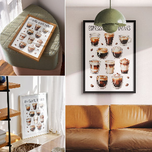 Art print depicting different types of coffee