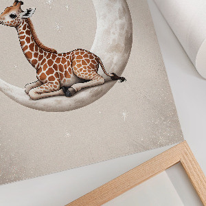 Wall art featuring a giraffe on the moon