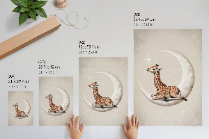 Wall art featuring a giraffe on the moon
