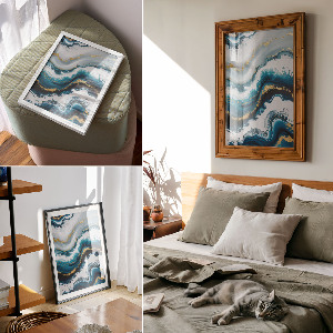Wall print with turquoise wave design