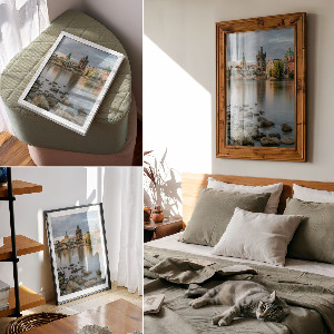 Art print depicting a historic city