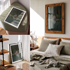 Decorative poster of a lake house