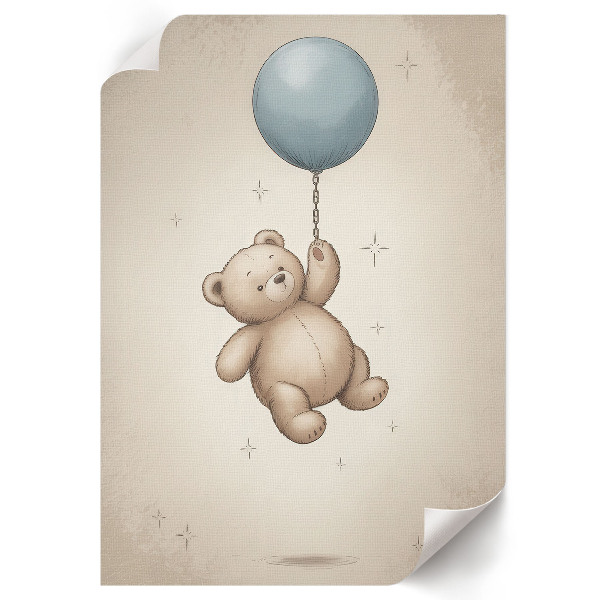 Poster featuring a teddy bear holding a balloon